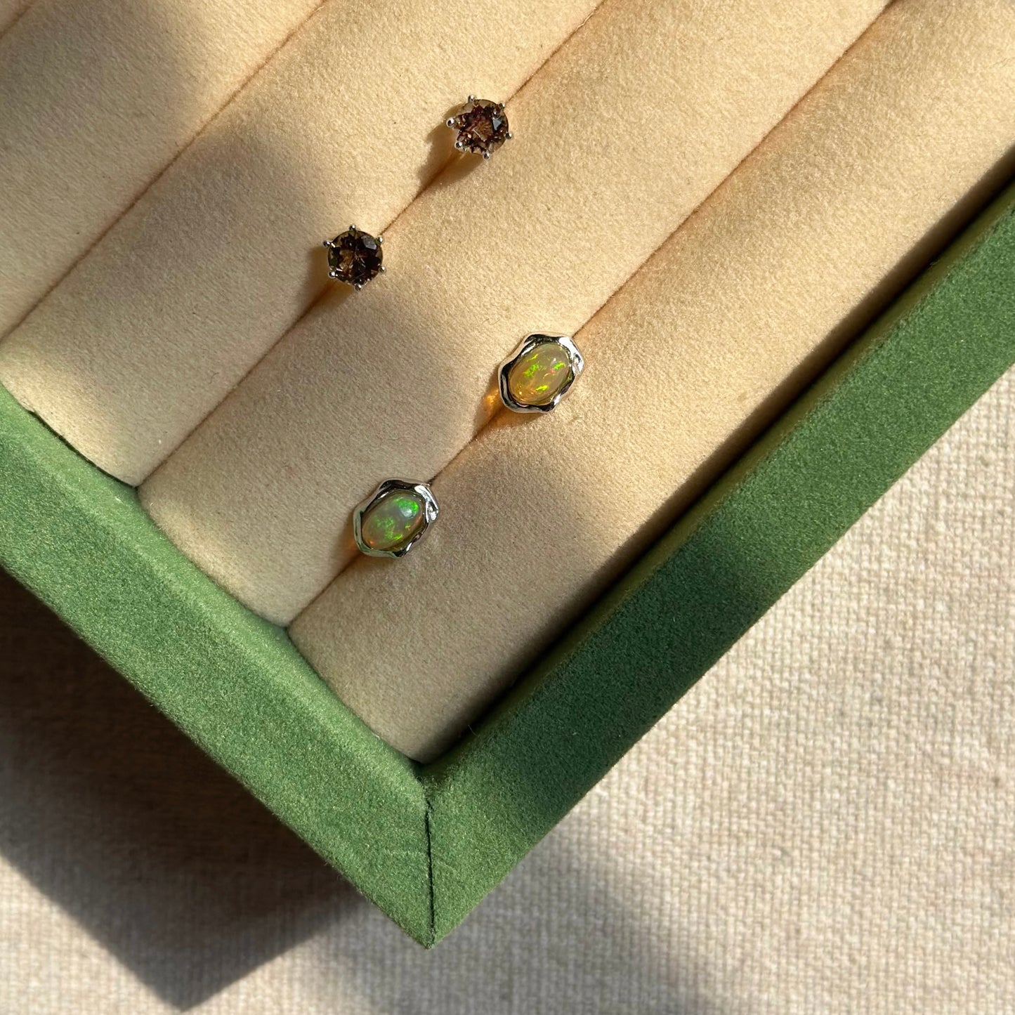 Smoky Quartz Round Sterling Silver Ear Stud