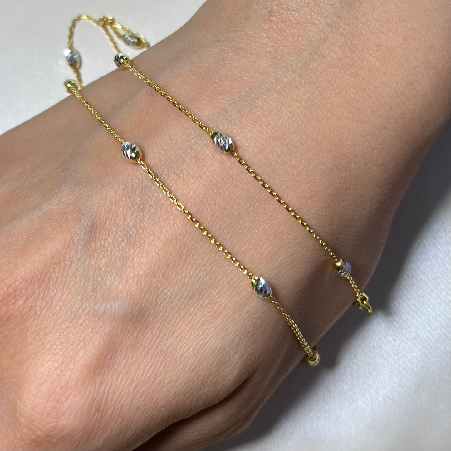 Italian Sterling Silver Two Tone Engraved Bead Necklace