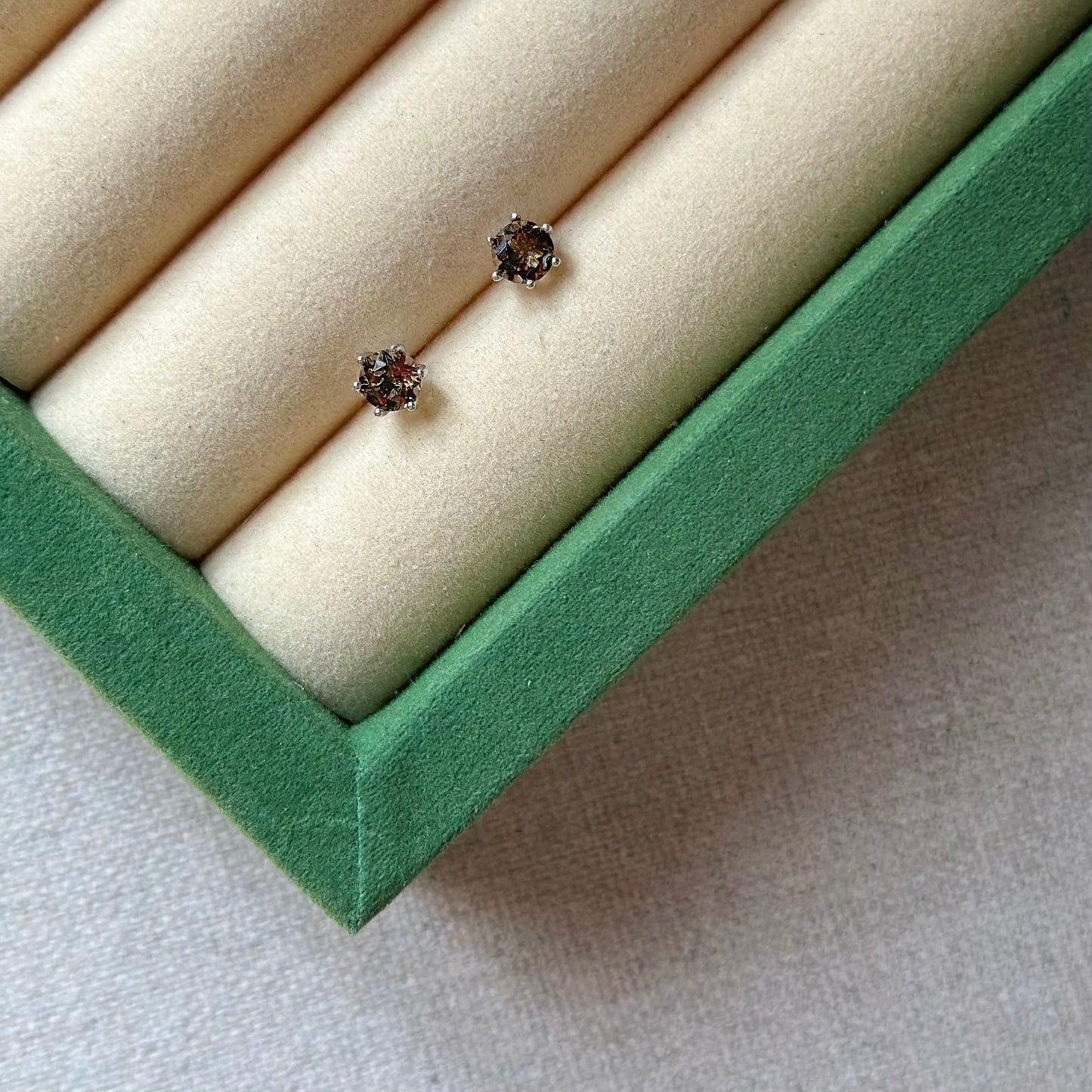 Smoky Quartz Round Sterling Silver Ear Stud