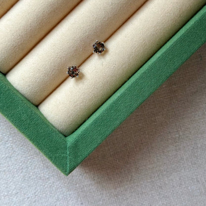 Smoky Quartz Round Sterling Silver Ear Stud
