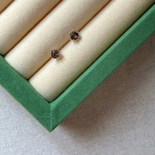 Smoky Quartz Round Sterling Silver Ear Stud