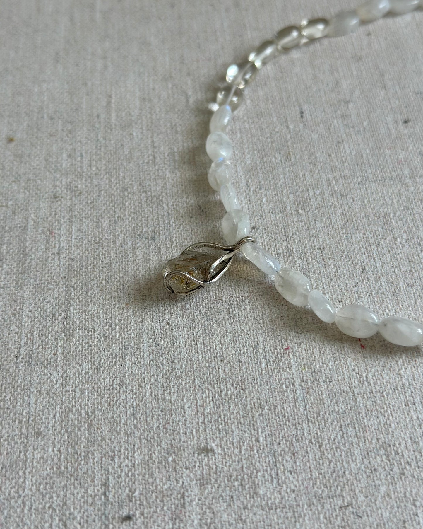 Moonstone Beaded And Herkimer Diamond Necklace