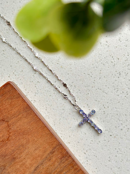 Tanzanite Cross Sterling Silver Necklace