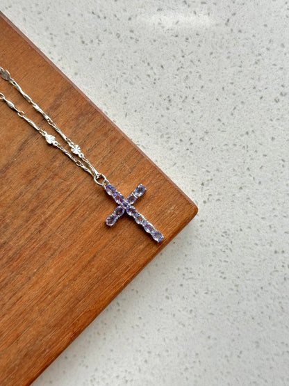 Tanzanite Cross Sterling Silver Necklace