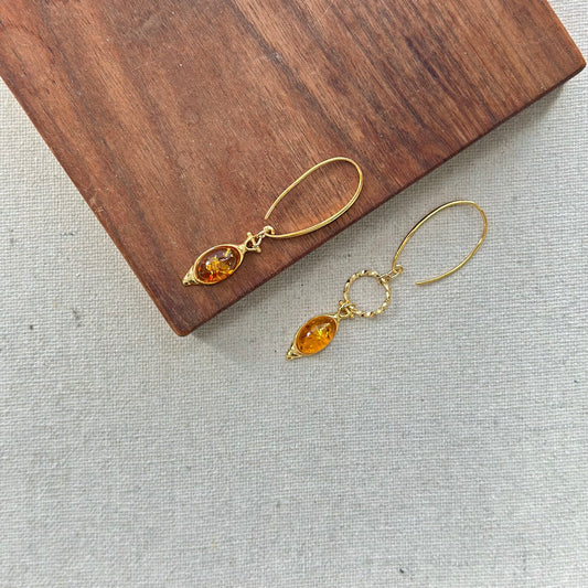 Amber Long Hook Gold-plated Earring