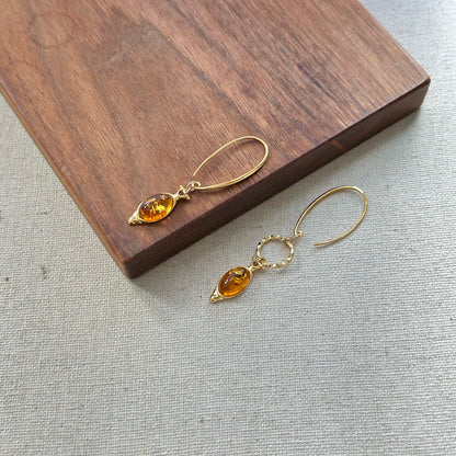 Amber Long Hook Gold-plated Earring