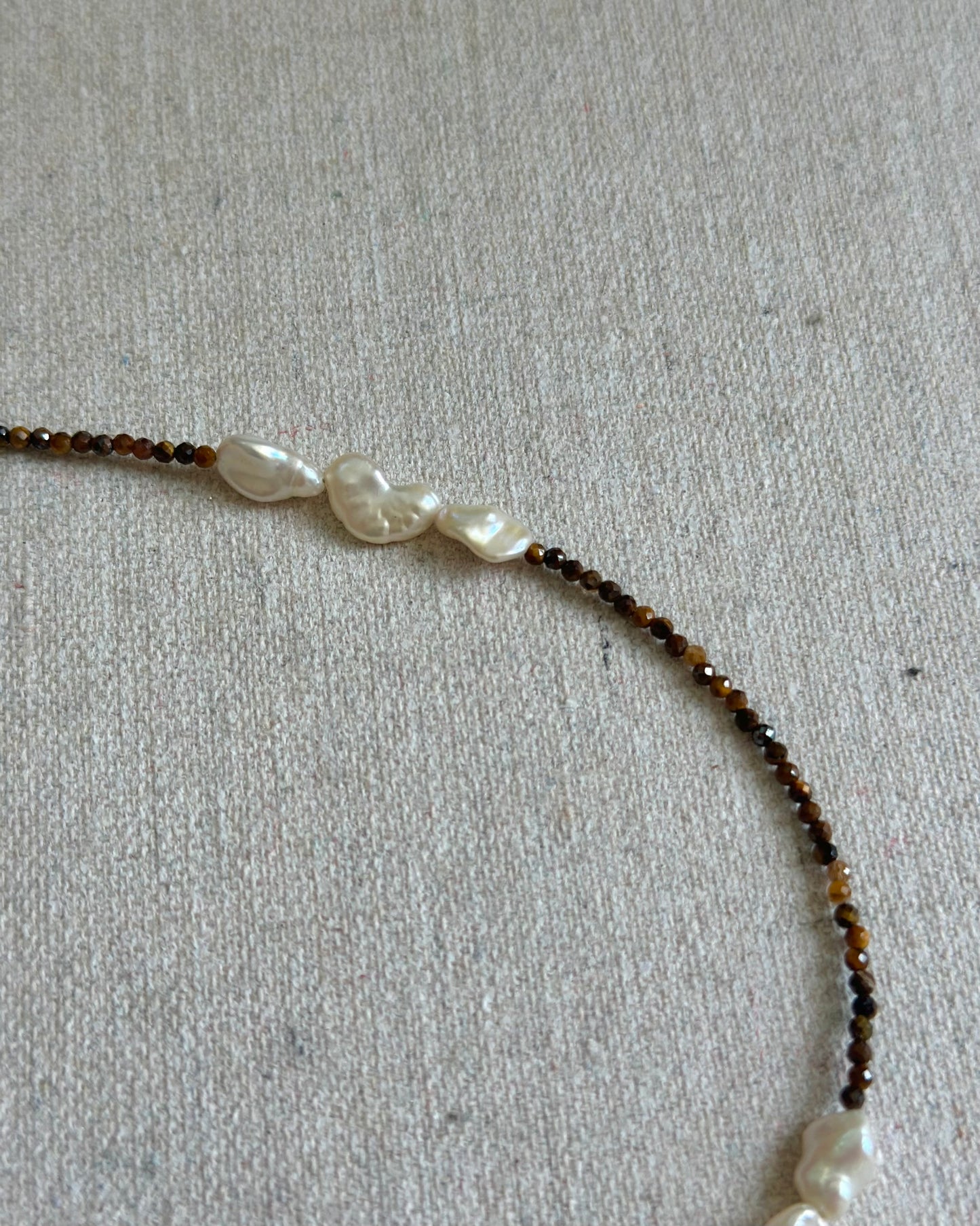 Tiger Eyes And Freshwater Pearl Beaded Necklace