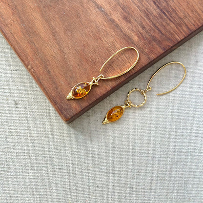 Amber Long Hook Gold-plated Earring