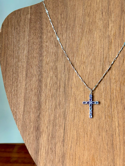 Tanzanite Cross Sterling Silver Necklace