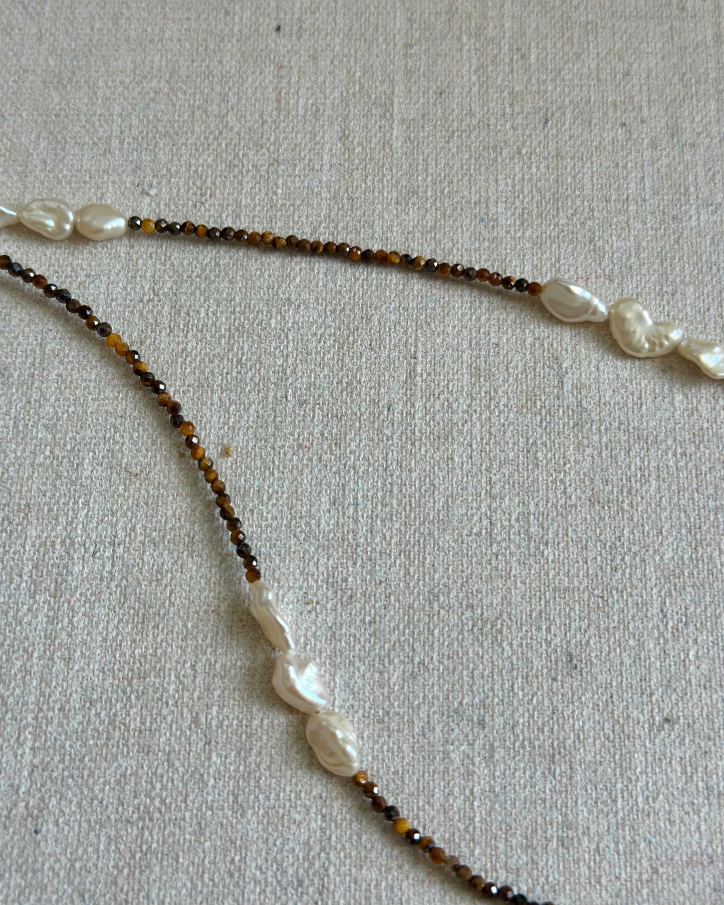 Tiger Eyes And Freshwater Pearl Beaded Necklace