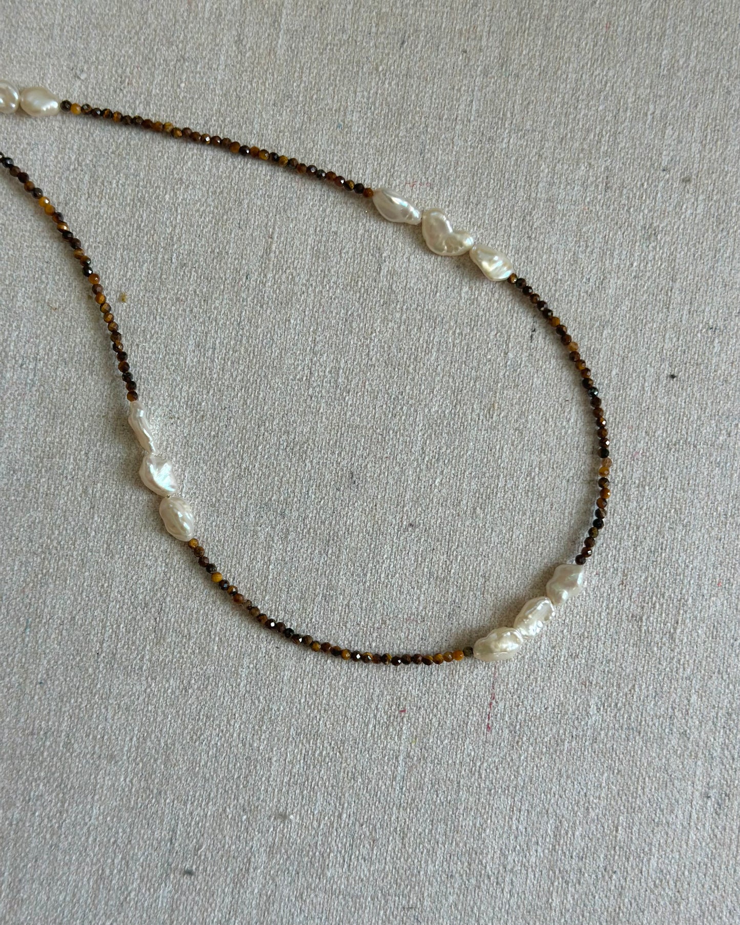 Tiger Eyes And Freshwater Pearl Beaded Necklace