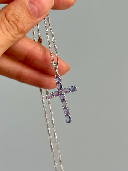 Tanzanite Cross Sterling Silver Necklace