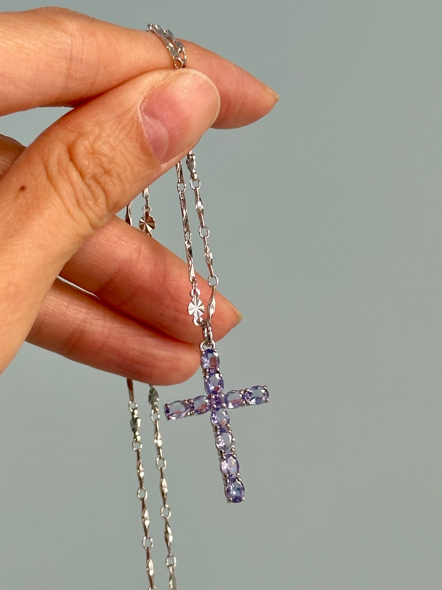 Tanzanite Cross Sterling Silver Necklace