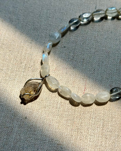 Moonstone Beaded And Herkimer Diamond Necklace