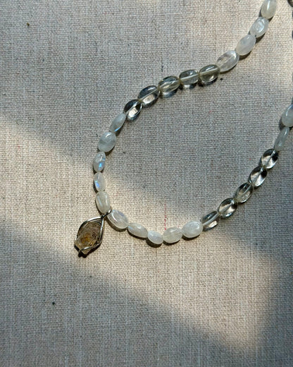 Moonstone Beaded And Herkimer Diamond Necklace
