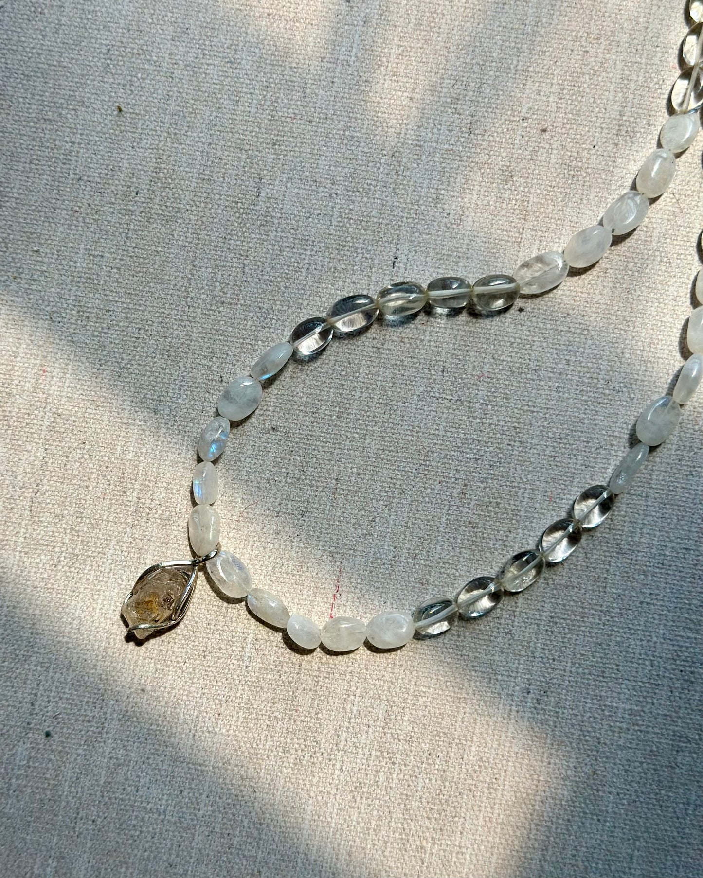 Moonstone Beaded And Herkimer Diamond Necklace