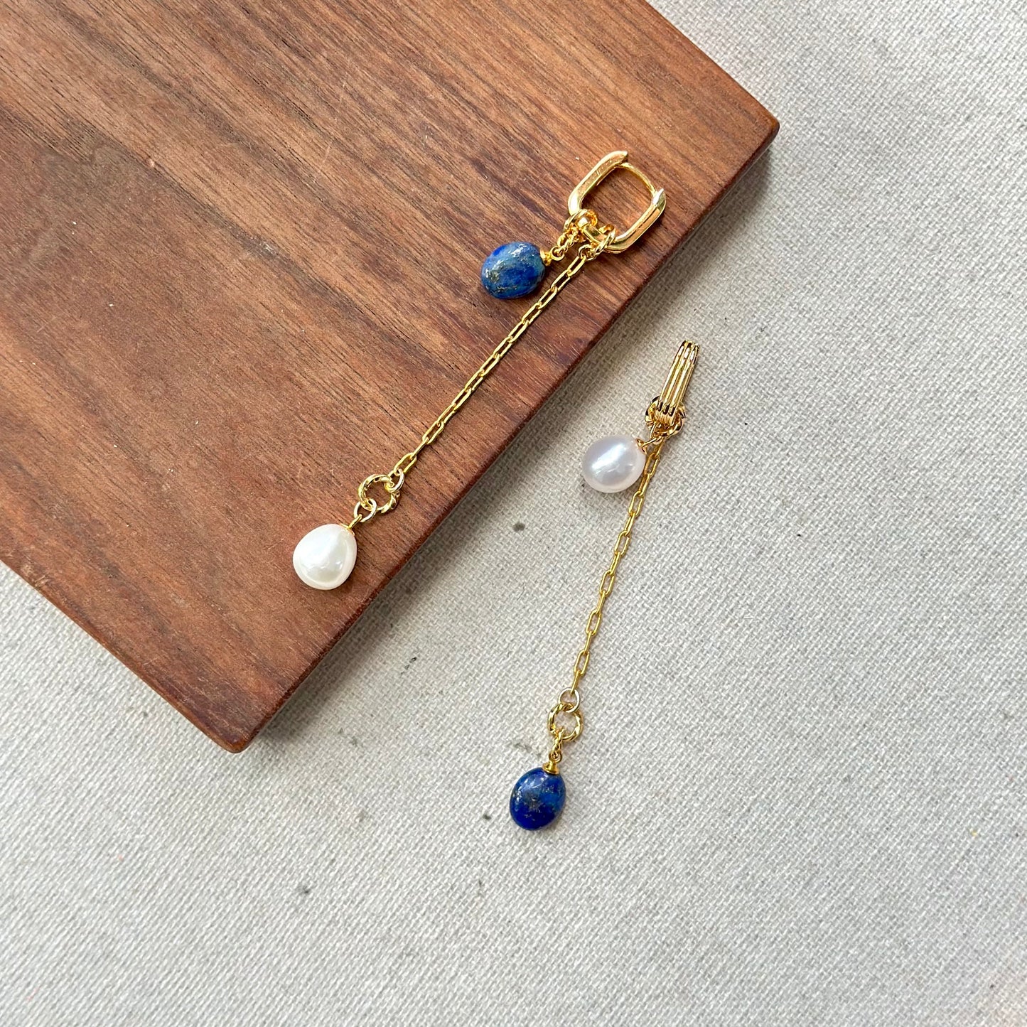 Multi-way Lapis And Freshwater Pearl Gold-plated Ear Hoop