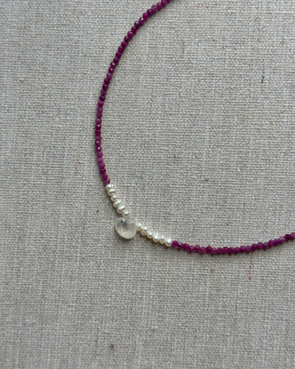 Ruby And Moonstone Beaded Necklace