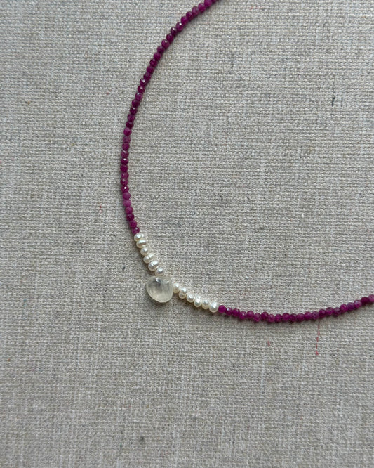 Ruby And Moonstone Beaded Necklace