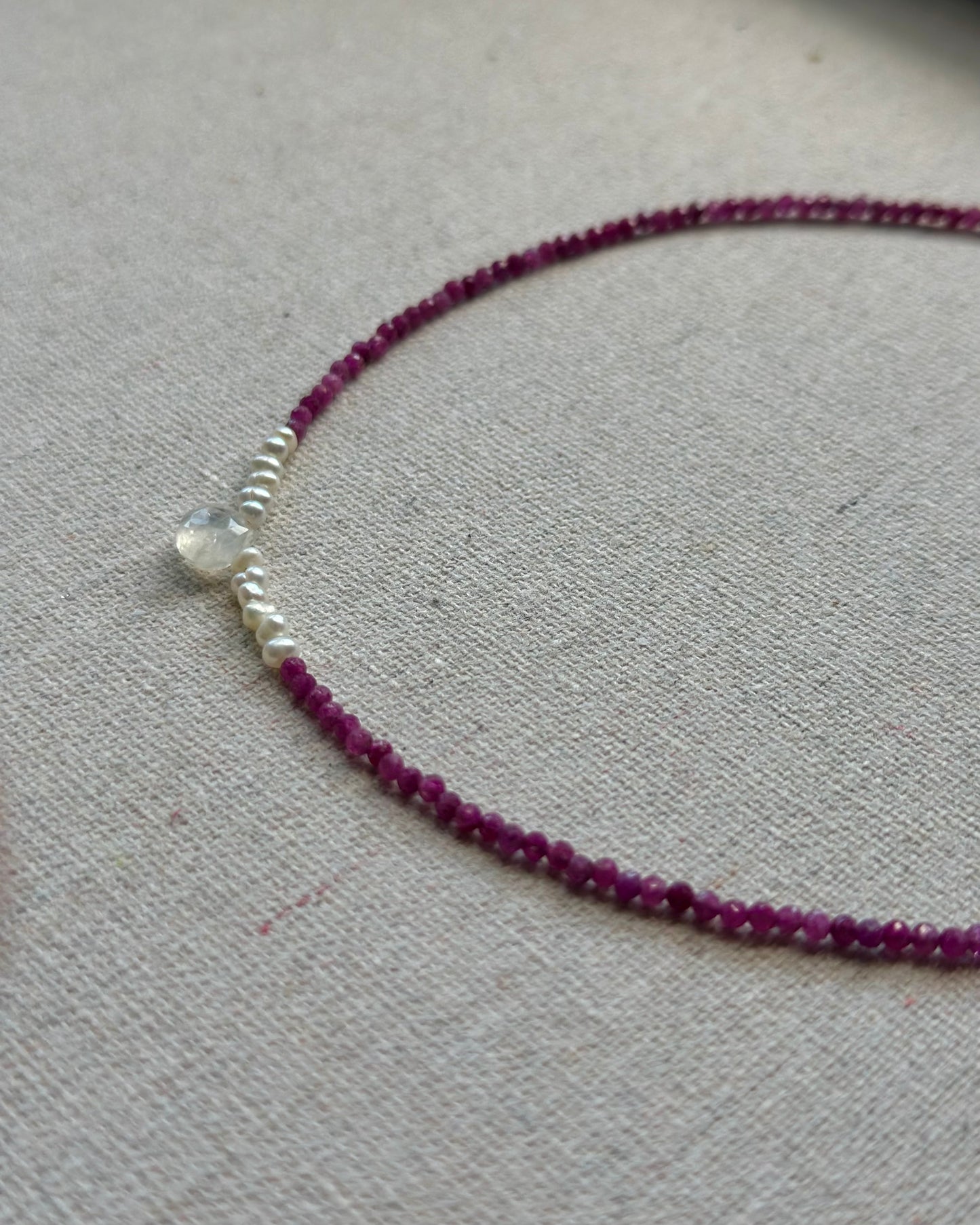 Ruby And Moonstone Beaded Necklace