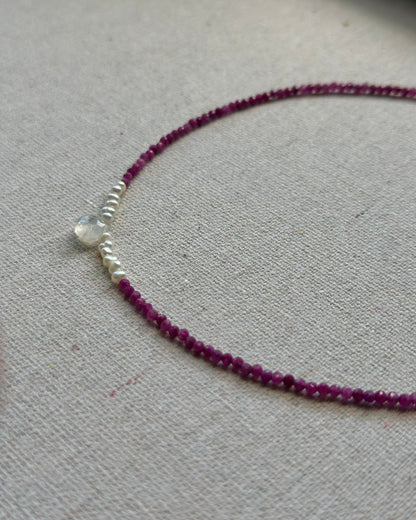 Ruby And Moonstone Beaded Necklace