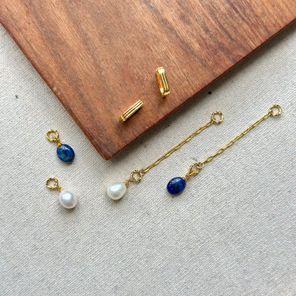 Multi-way Lapis And Freshwater Pearl Gold-plated Ear Hoop
