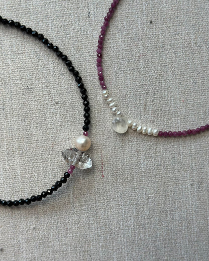 Ruby And Moonstone Beaded Necklace