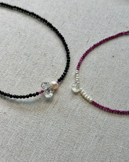 Ruby And Moonstone Beaded Necklace