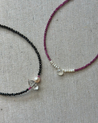 Ruby And Moonstone Beaded Necklace