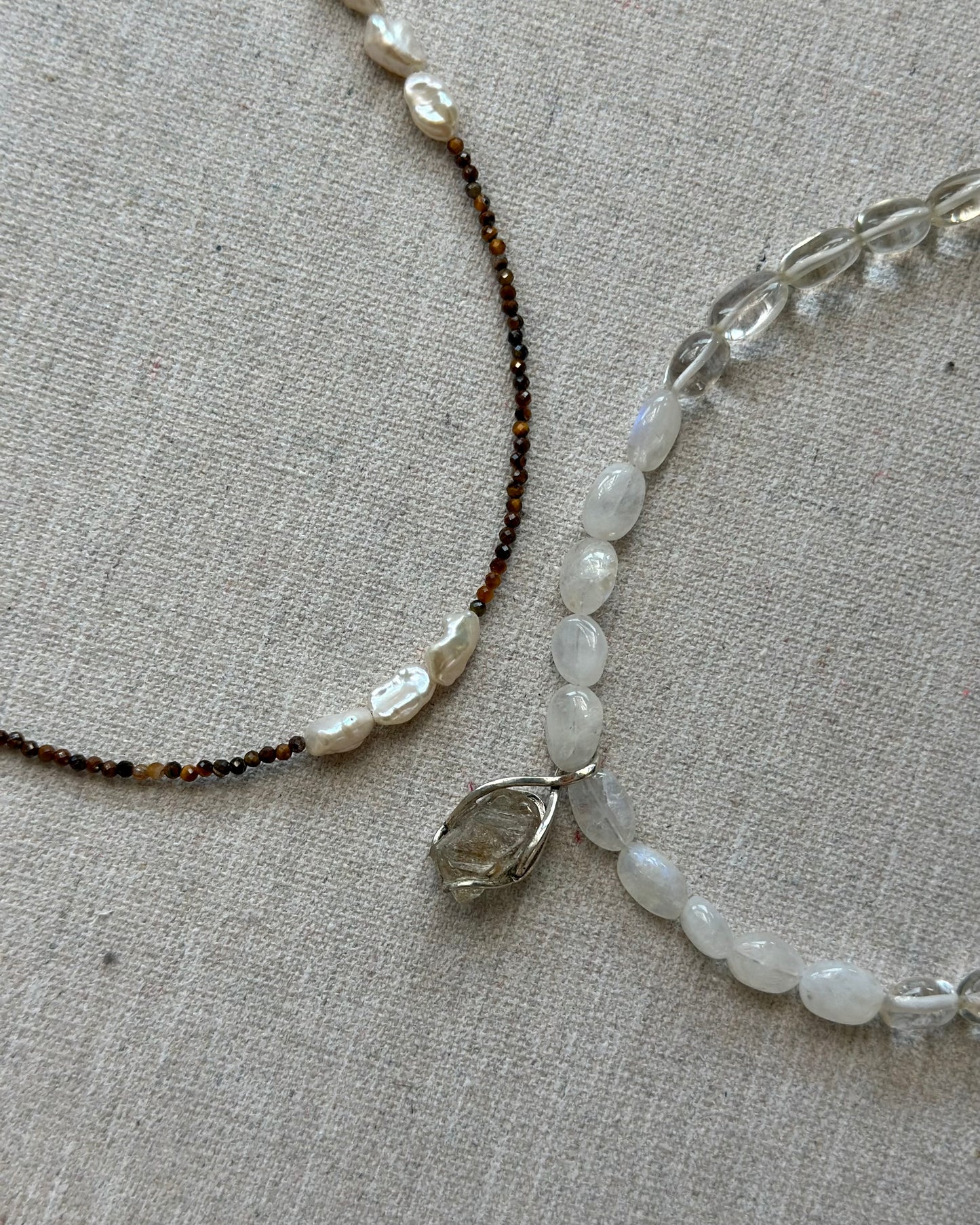 Tiger Eyes And Freshwater Pearl Beaded Necklace