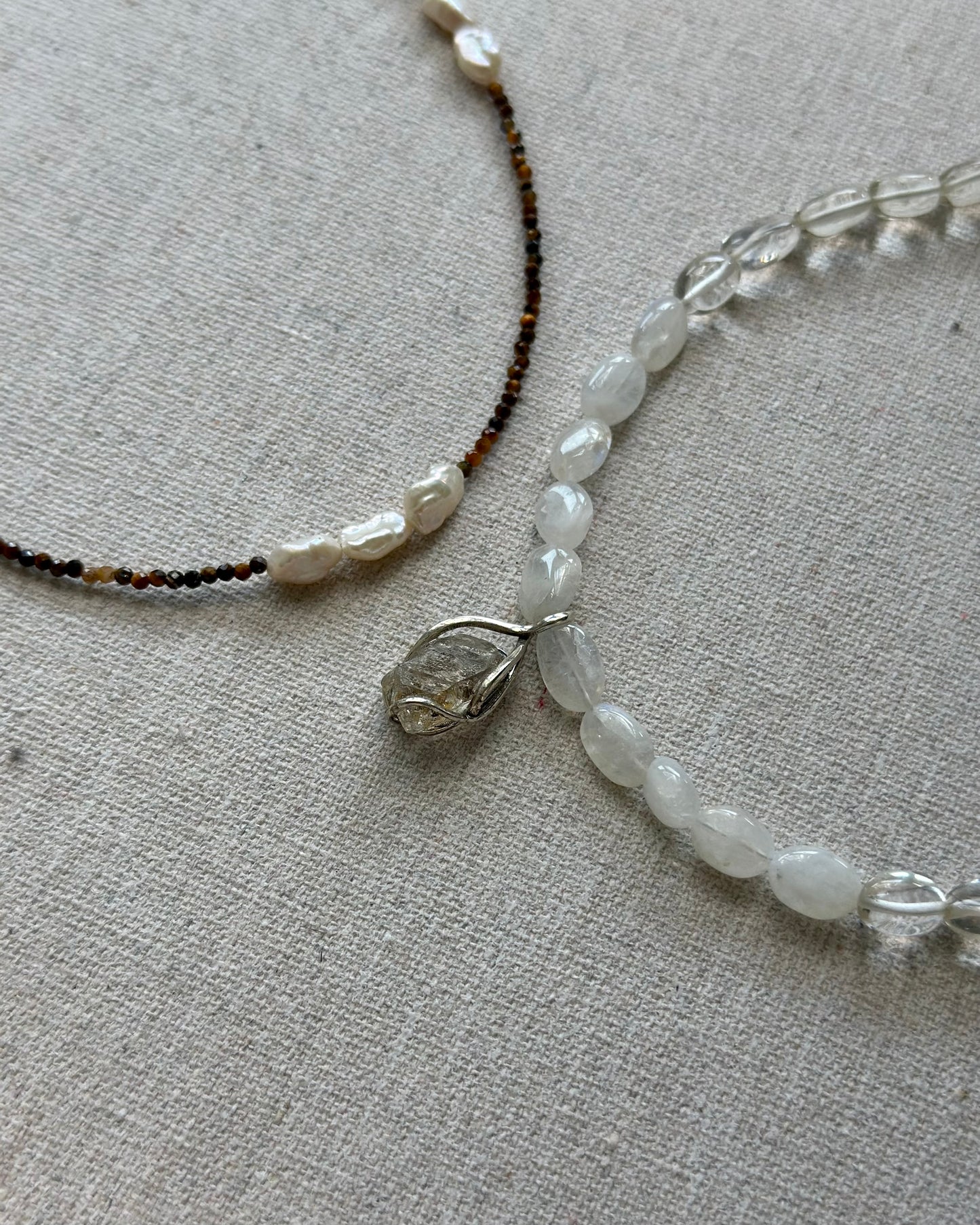 Moonstone Beaded And Herkimer Diamond Necklace