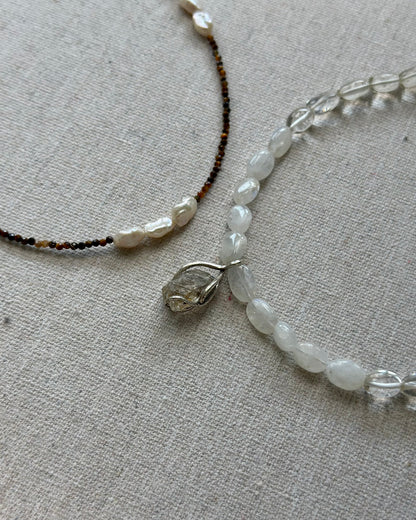 Moonstone Beaded And Herkimer Diamond Necklace