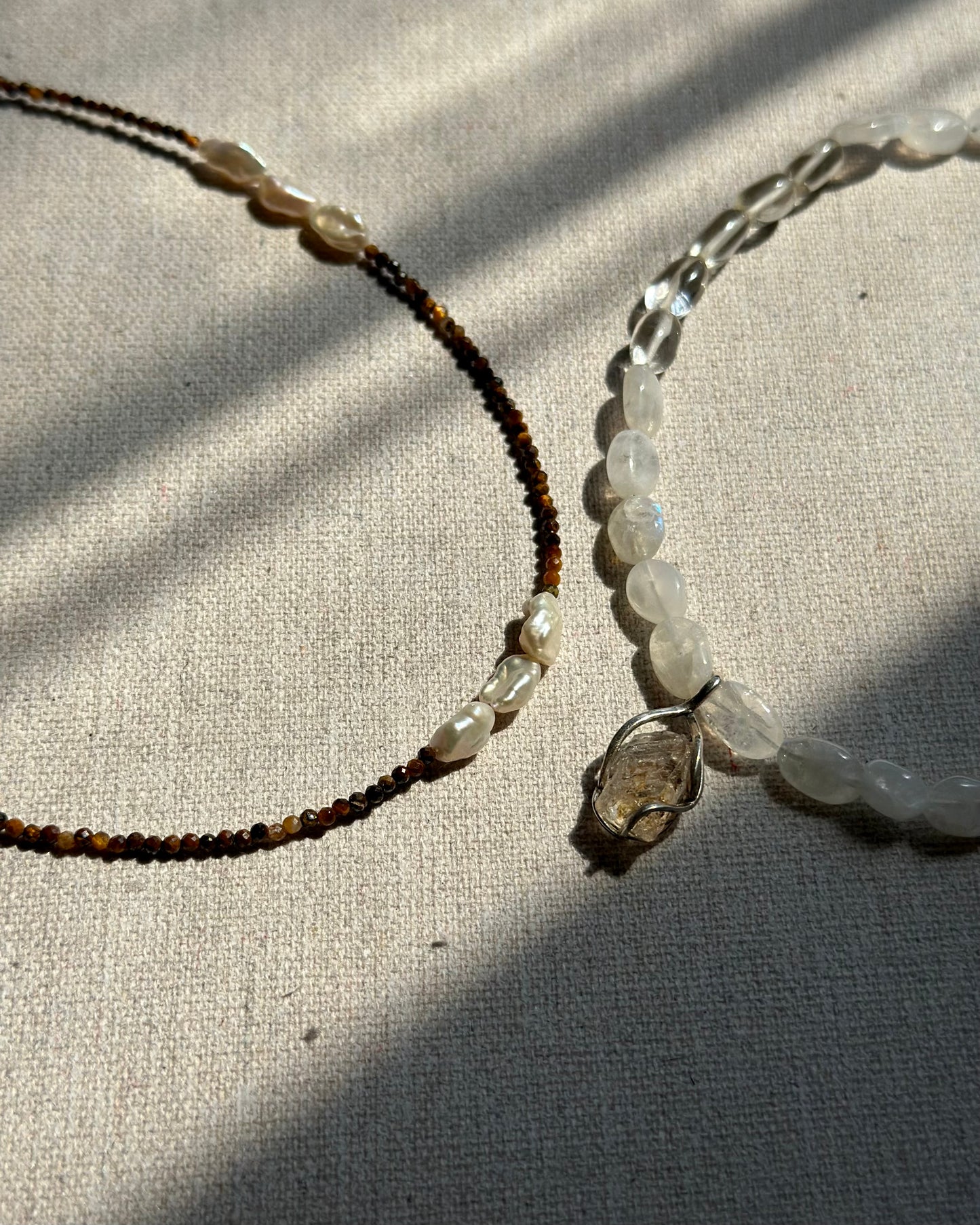 Tiger Eyes And Freshwater Pearl Beaded Necklace