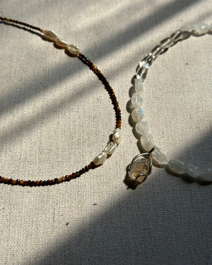 Tiger Eyes And Freshwater Pearl Beaded Necklace