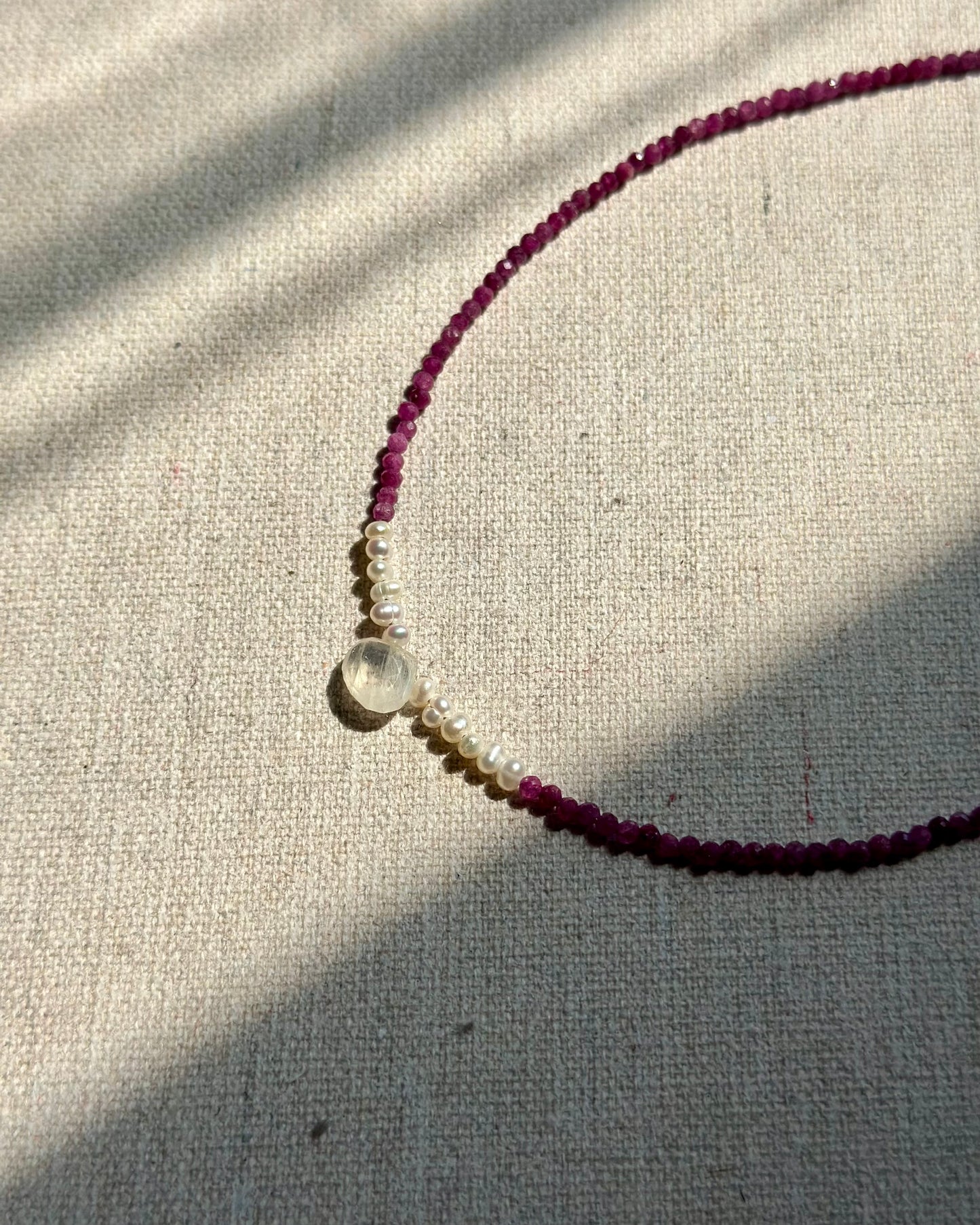 Ruby And Moonstone Beaded Necklace