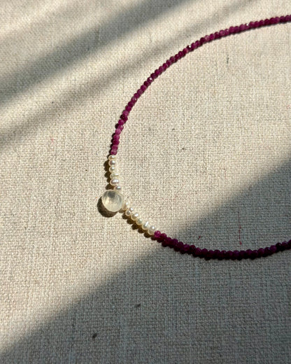 Ruby And Moonstone Beaded Necklace