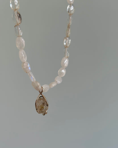 Moonstone Beaded And Herkimer Diamond Necklace