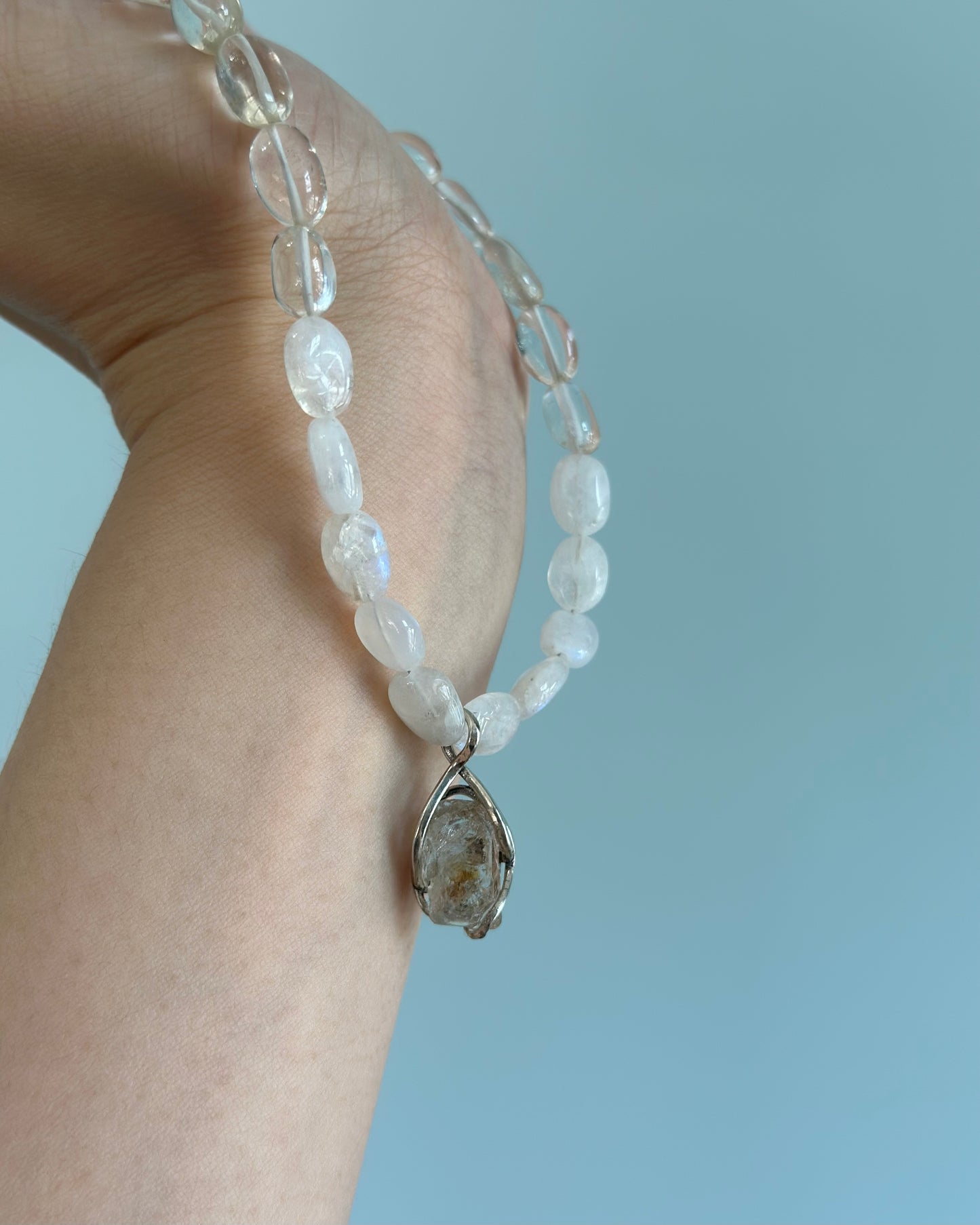Moonstone Beaded And Herkimer Diamond Necklace