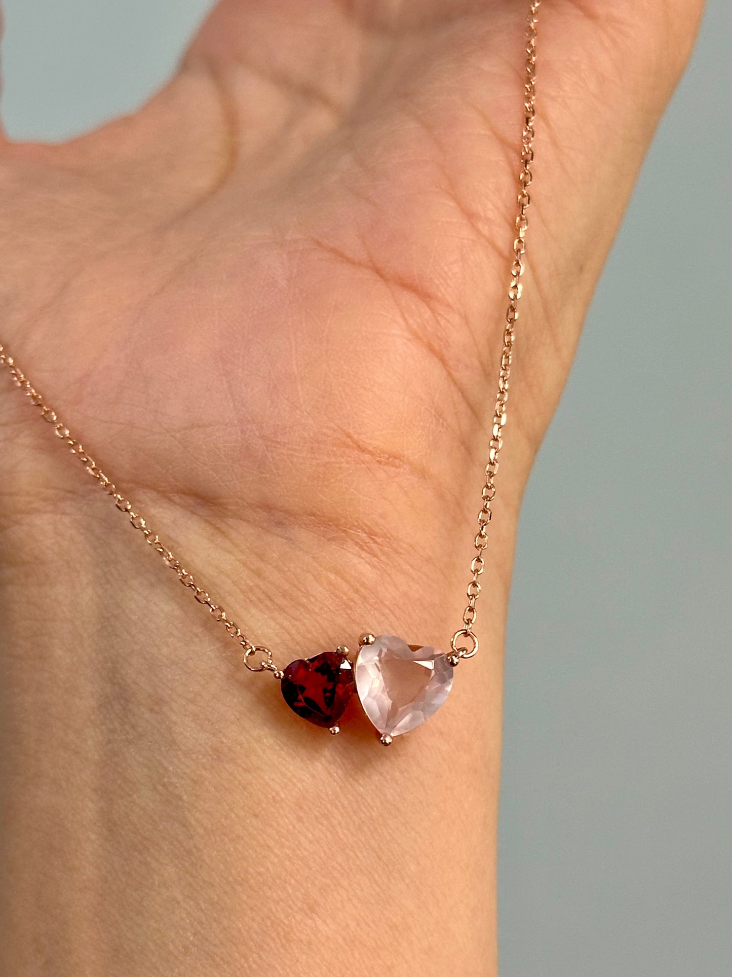 Rose Quartz And Garnet Heart Rose Gold-plated Necklace