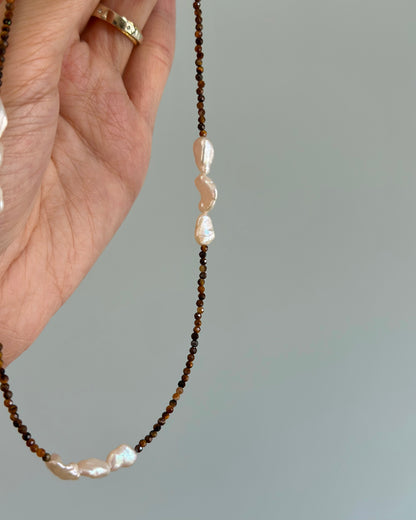 Tiger Eyes And Freshwater Pearl Beaded Necklace