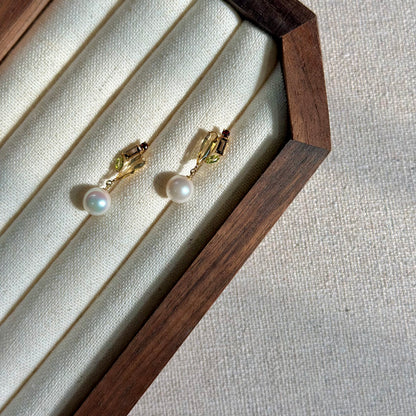 Japan Akoya Pearl And Citrine Mixed 18K Gold Earring