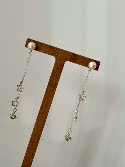 Freshwater Pearl Stud And Peridot Sterling Silver Earring