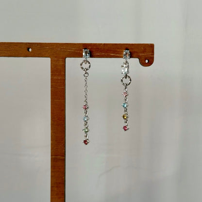 Aquamarine And Tourmaline Asymmetric Sterling Silver Earring