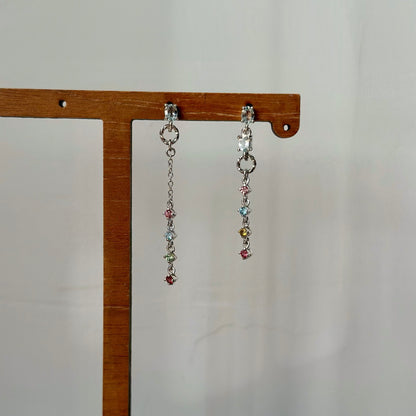 Aquamarine And Tourmaline Asymmetric Sterling Silver Earring