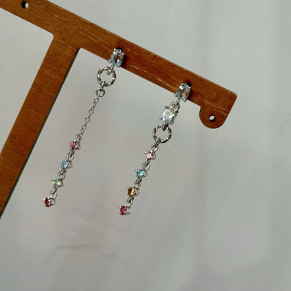 Aquamarine And Tourmaline Asymmetric Sterling Silver Earring