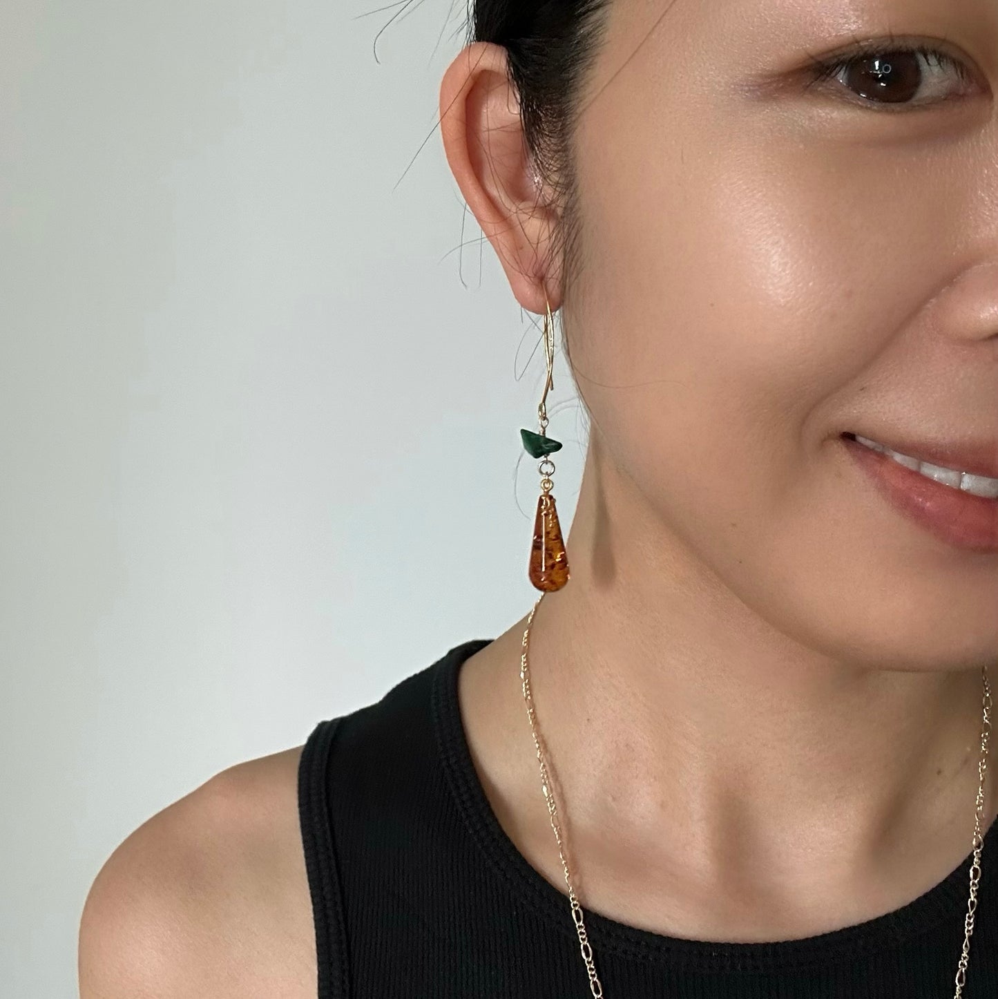 Amber And Malachite Gold-plated Earring