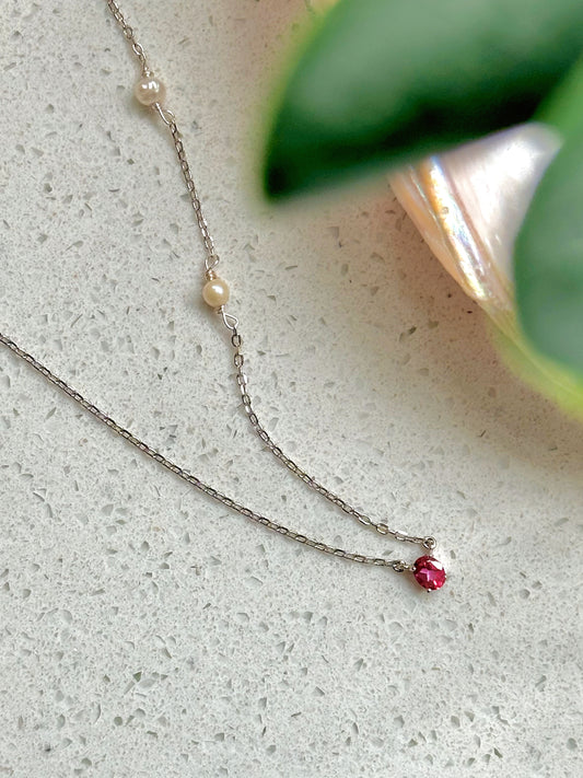 Pink Topaz And Freshwater Pearl Sterling Silver Necklace