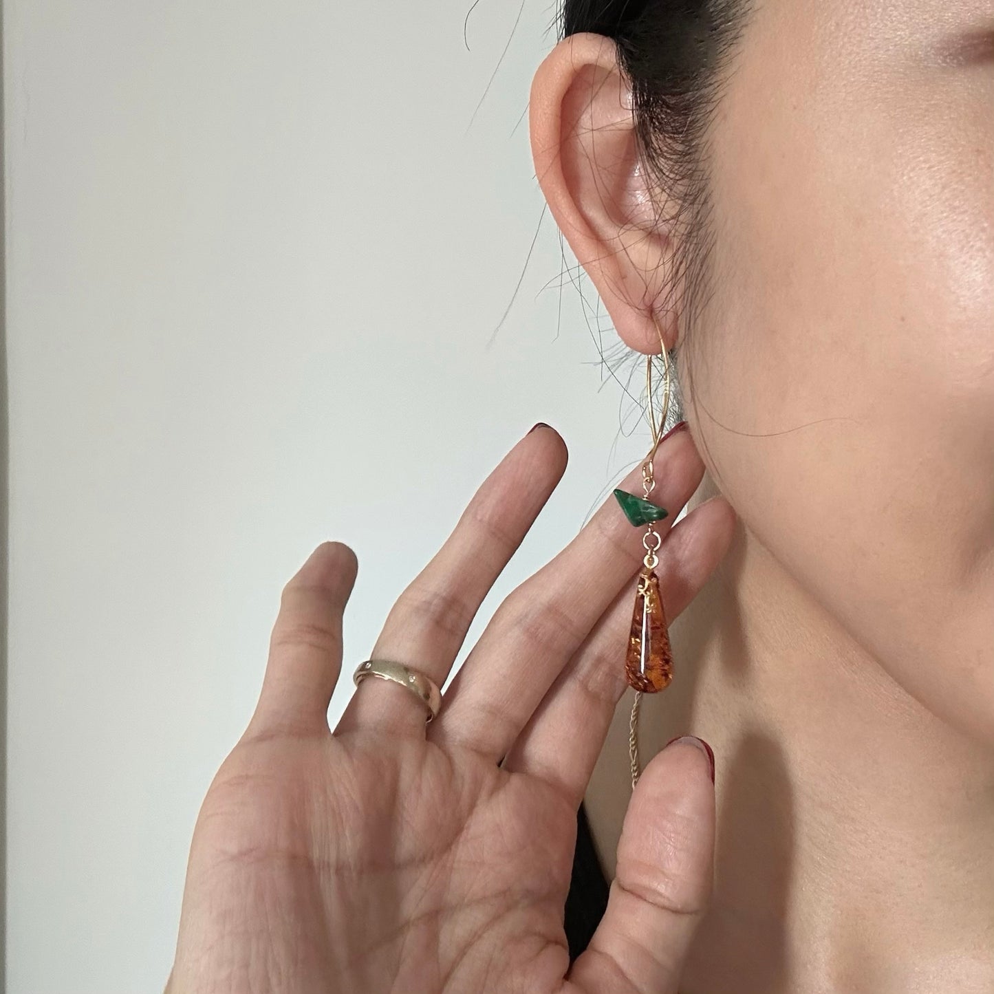 Amber And Malachite Gold-plated Earring