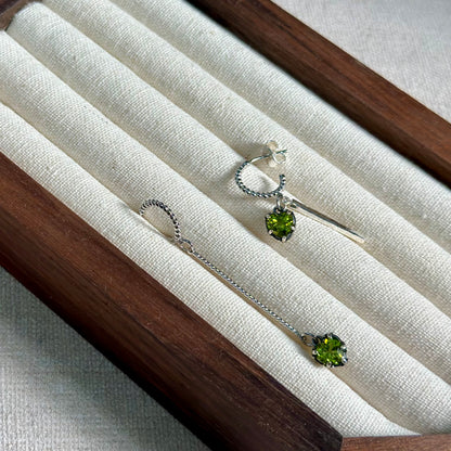 Peridot Heart Asymmetric Sterling Silver Ear Hoop