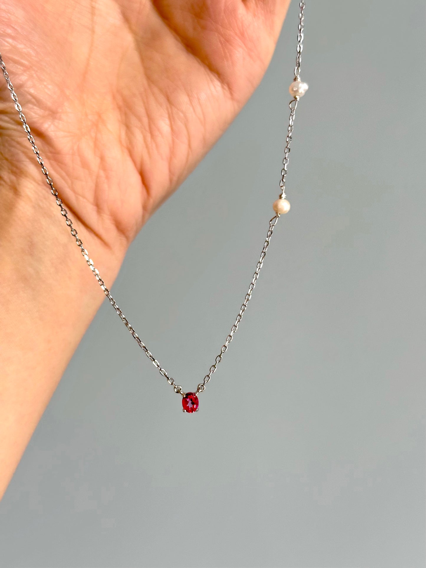 Pink Topaz And Freshwater Pearl Sterling Silver Necklace